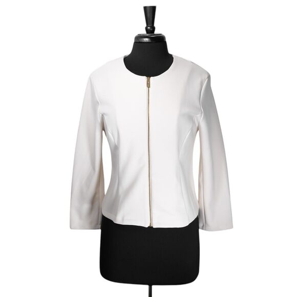 Saint + Sofia Women's Florence Jacket Cream Organic Cotton Blend Full Zip 10 NWT - Picture 2 of 9